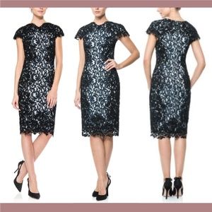 Tadashi Shoji [ 16 ] Collette Double Lace‎ Overlay Sheath Dress Navy Black